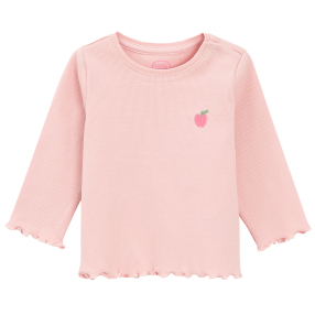 Tričko s dlouhým rukávem s výšivkou jablíčka -světle růžové