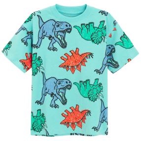 Tričko s krátkým rukávem s dinosaury -tyrkysové