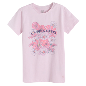 Tričko s krátkým rukávem s květinami -růžové