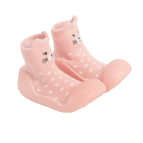 Ponožkové boty s kočičkou -růžové