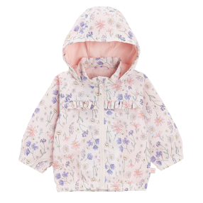 Jarní bunda s kapucí s květinovým potiskem -světle růžová