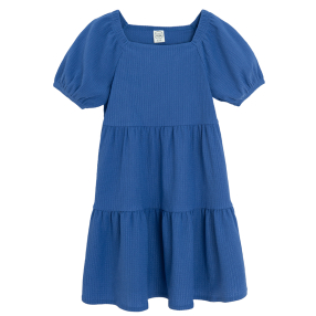 Jednobarevné šaty s krátkým rukávem -modré