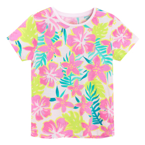 Barevné tričko s krátkým rukávem s květinami -růžové