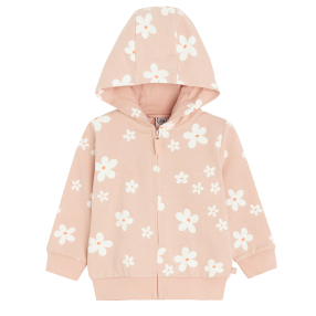 Mikina na zip s kapucí s květinami -světle růžová