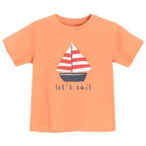 Tričko s krátkým rukávem s plachetnicí -oranžové