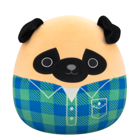 Plyšový mazlíček Squishmallows  Mops ve flanelové košili - Prince, 30 cm