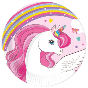 Talířky papírové Jednorožec Rainbow Colors 20 cm 8 ks