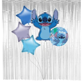 Kytice fóliových balónků Stitch & Angel 1 supersize balónek + 3 hvězdy
