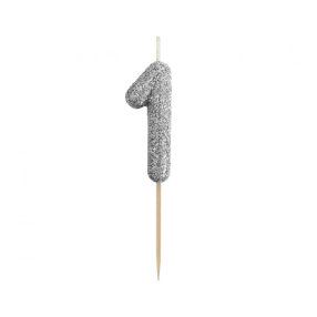 Svíčka číslo 1 stříbrná 11,5 cm