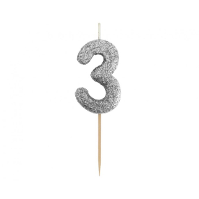 Svíčka číslo 3 stříbrná 11,5 cm