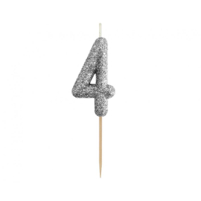 Svíčka číslo 4 stříbrná 11,5 cm