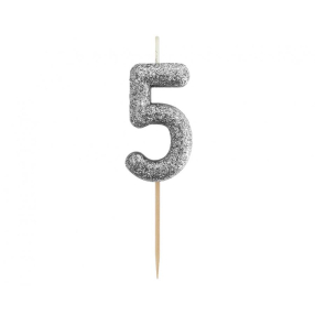 Svíčka číslo 5 stříbrná 11,5 cm