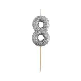 Svíčka číslo 8 stříbrná 11,5 cm