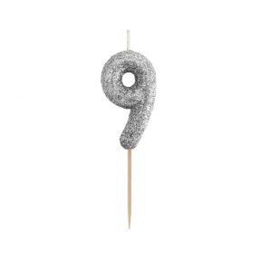 Svíčka číslo 9 stříbrná 11,5 cm