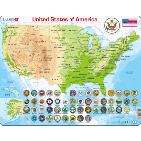 Puzzle Mapa USA - geografická 90 dílků