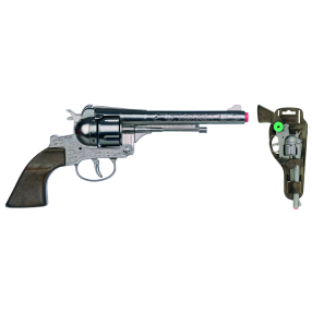 Revolver kovbojský stříbrný, kovový - 12 ran