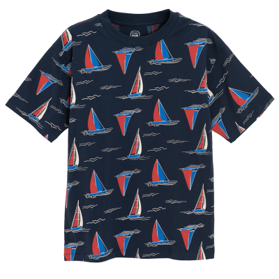 Tričko s krátkým rukávem s loďkami -tmavě modré - 134 NAVY BLUE