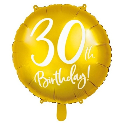 Balónek foliový 30.narozeniny zlatý s bílým Nápisem