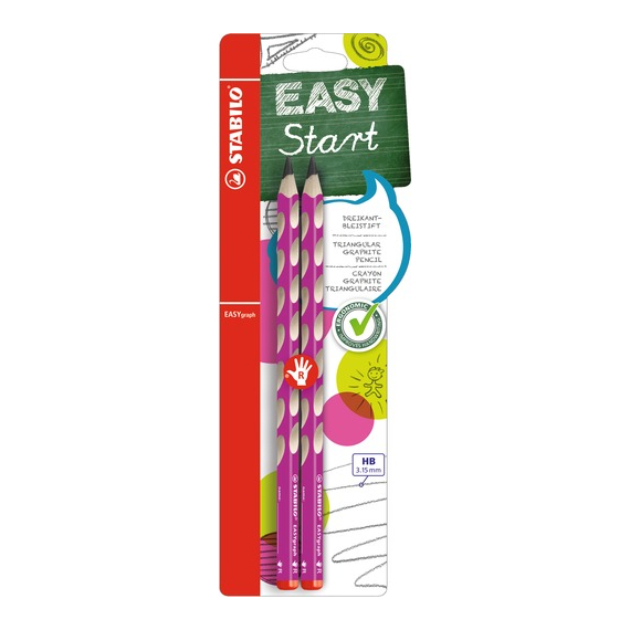 Ergonomická grafitová tužka pro praváky - STABILO EASYgraph růžová - 2 ks balení - Stupeň tvrdosti H                    