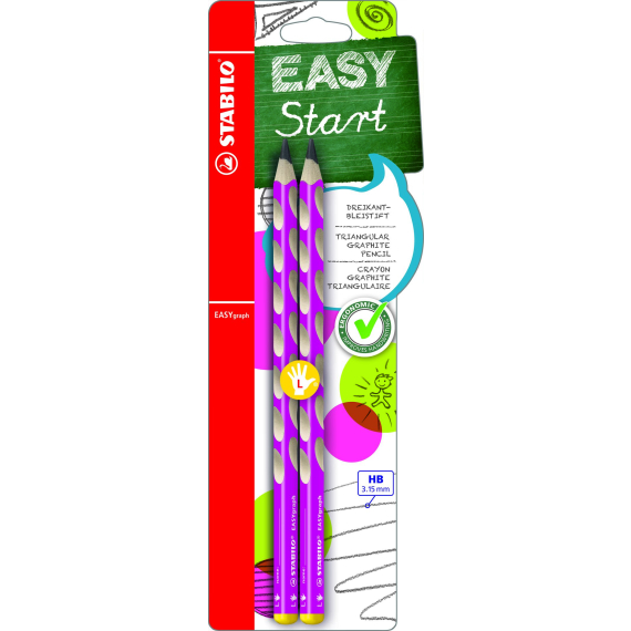Ergonomická grafitová tužka pro leváky - STABILO EASYgraph růžová - 2 ks balení - Stupeň tvrdosti HB                    