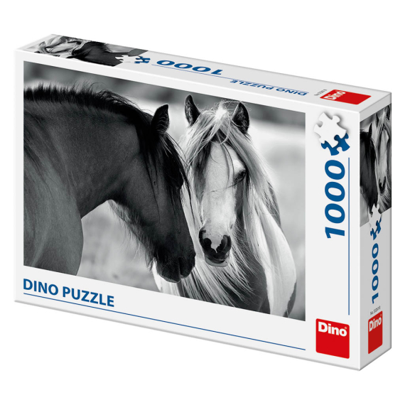 Puzzle 1000 dílků: Černobílí koně                    