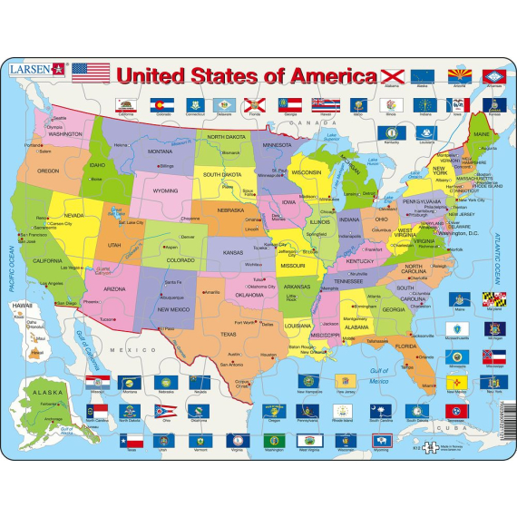 Puzzle Mapa USA - jednotlivé státy,hlavní města 48 dílků                    