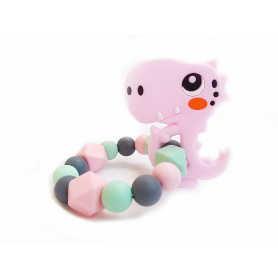 KidPro Silikonové kousátko: Dino růžový                    