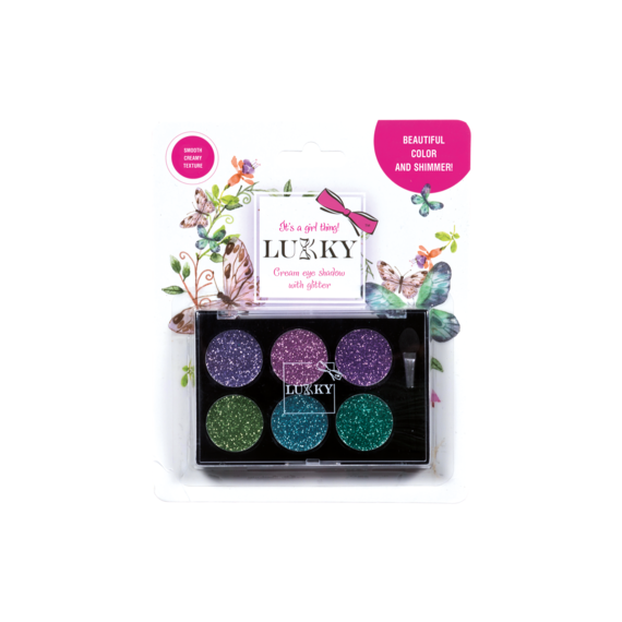 Lukky krémové oční stíny se třpytkami a štětcem, 6 barev (3                    