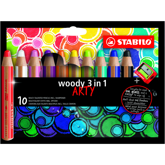 E-shop Pastelka, vodovka & voskovka v jednom - STABILO woody 3 in 1 - ARTY - 10 ks sada s ořezávátkem - 10