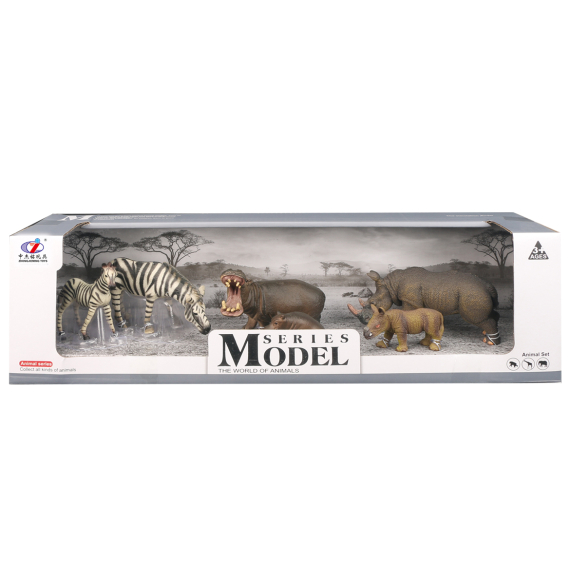 Sada Model Svět zvířat zebry, hroši, nosorožci, máma + mládě                    
