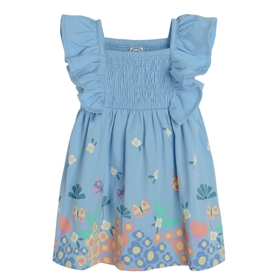 E-shop Bavlněné šaty s volánky na rukávech- modré - 62 BLUE