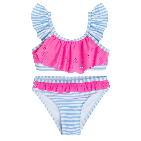 E-shop Dvoudílné plavky UV 50- růžová, modrá - 140 MIX