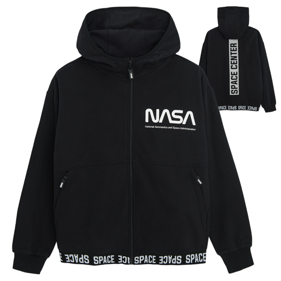 Rozepínací mikina s kapucí NASA- černá                    