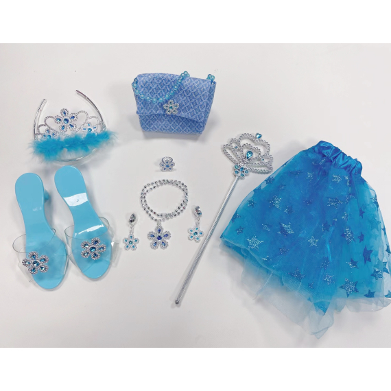 Set pro princeznu modrý, sukýnka, pantoflíčky, kabelka                    