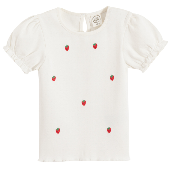 Tričko s nabíranými krátkými rukávy s jahodami -bílé                    