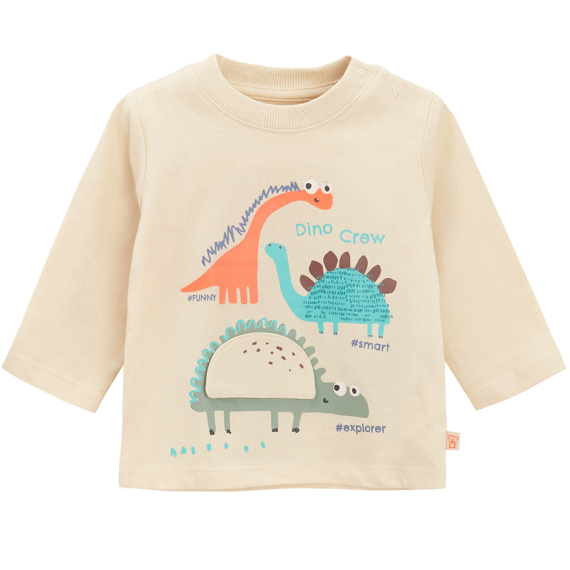 Tričko s dlouhým rukávem s dinosaury -světle béžové                    