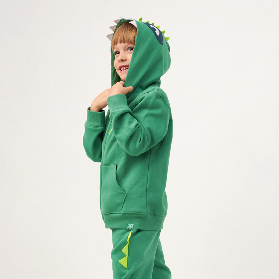 Mikina na zip s kapucí T-Rex -zelená                    