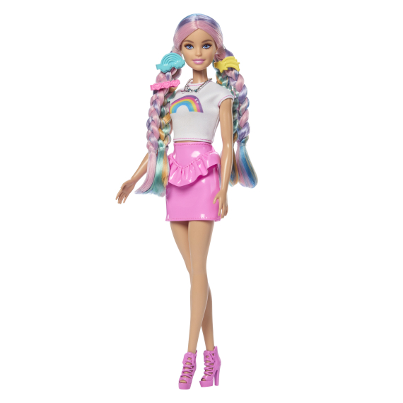 Barbie panenka duhové vlasy s třpytivým stylingem                    