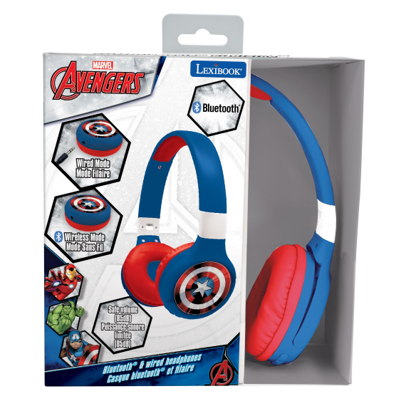 Lexibook 2v1 bluetooth skládací sluchátka Avengers s limitem hlasitosti                    