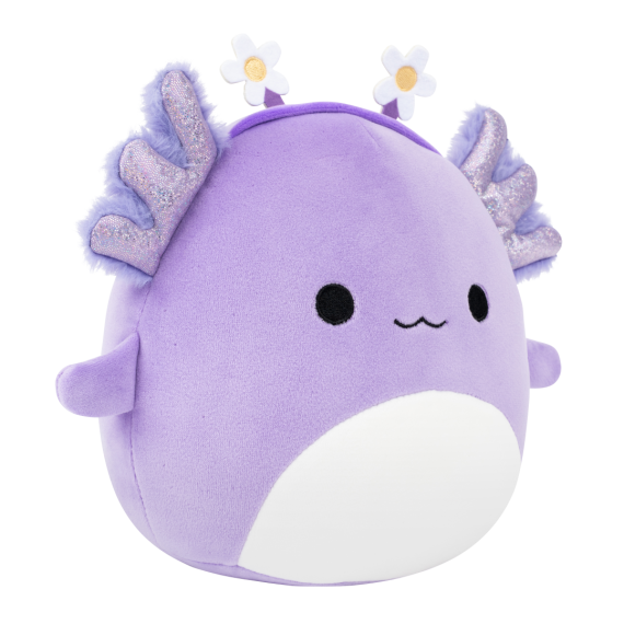 Plyšový mazlíček Squishmallows Fialový axolotl s čelenkou - Monica                    