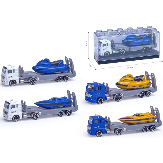 Kovový model kamionu s motorovým člunem 1:64 - více druhů                    