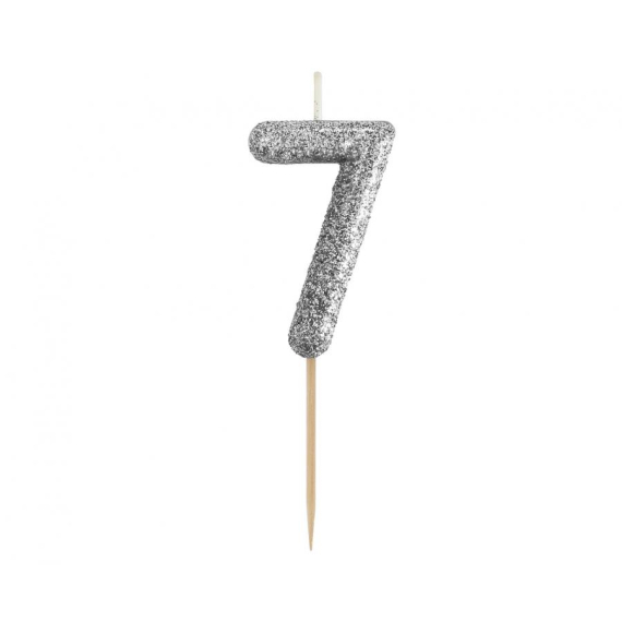 Svíčka číslo 7 stříbrná 11,5 cm                    