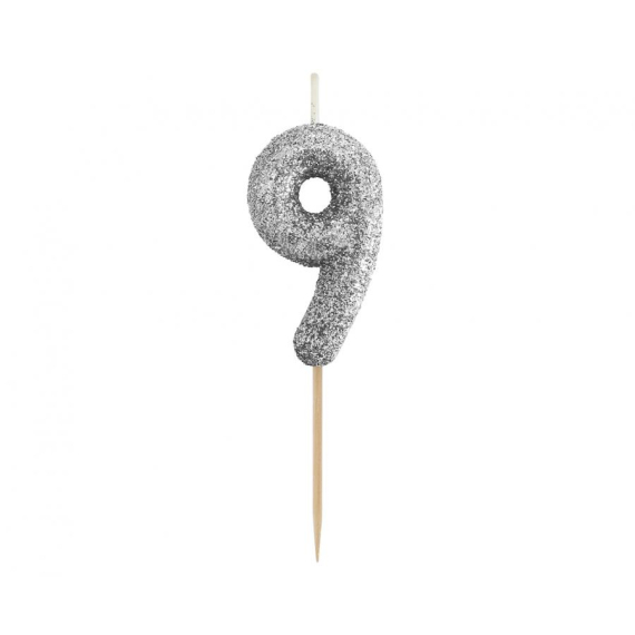 Svíčka číslo 9 stříbrná 11,5 cm                    