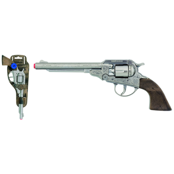 Revolver kovbojský stříbrný, kovový - 8 ran                    