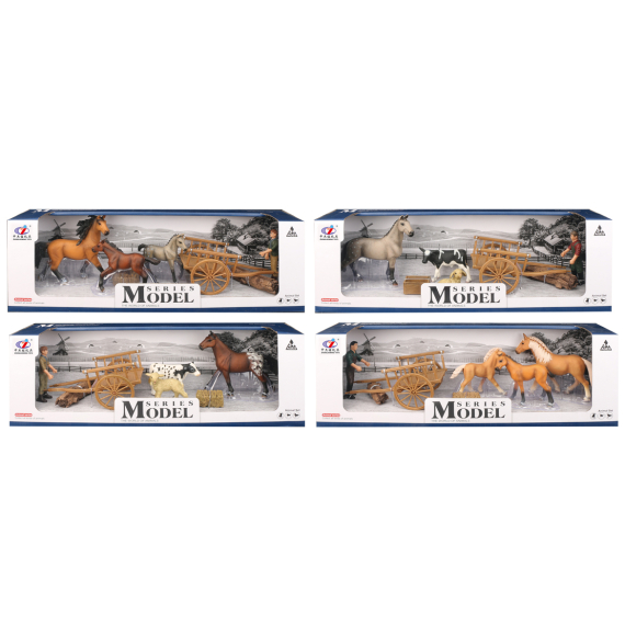 Sada Model Svět zvířat s figurkou, trakařem a koňmi                    