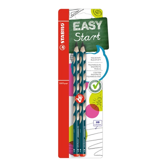 Ergonomická grafitová tužka pro praváky - STABILO EASYgraph petrolejová - 2 ks balení - Stupeň tvrdo                    