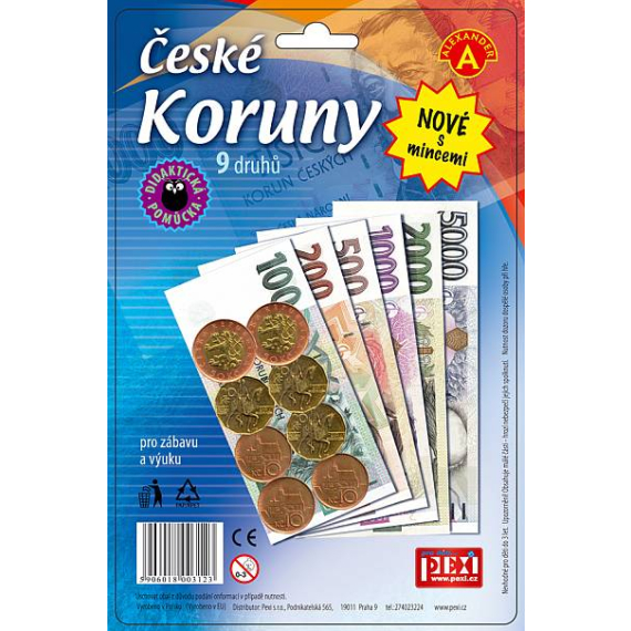 Dětské peníze - České koruny s mincemi                    