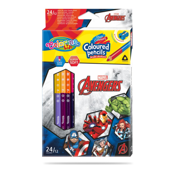 Pastelky trojhranné, oboustranné Avengers - 24 barev, s ořez                    
