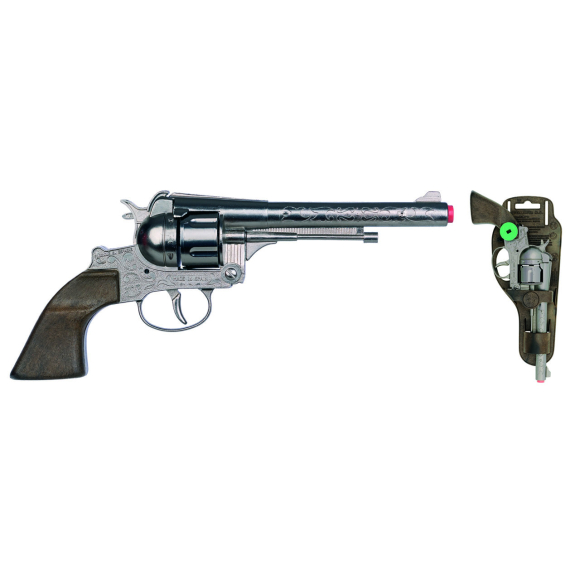 Revolver kovbojský stříbrný, kovový - 12 ran                    