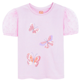 Tričko s krátkým rukávem s motýlky -růžové